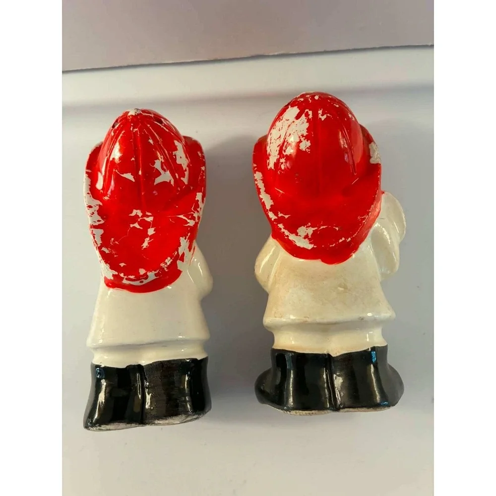 Vintage Japan Salt & Pepper Shakers Set Red Firefighter Boy & Girl Figurines